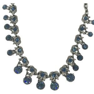 Statement Necklace Collar Blue Crystal Gray